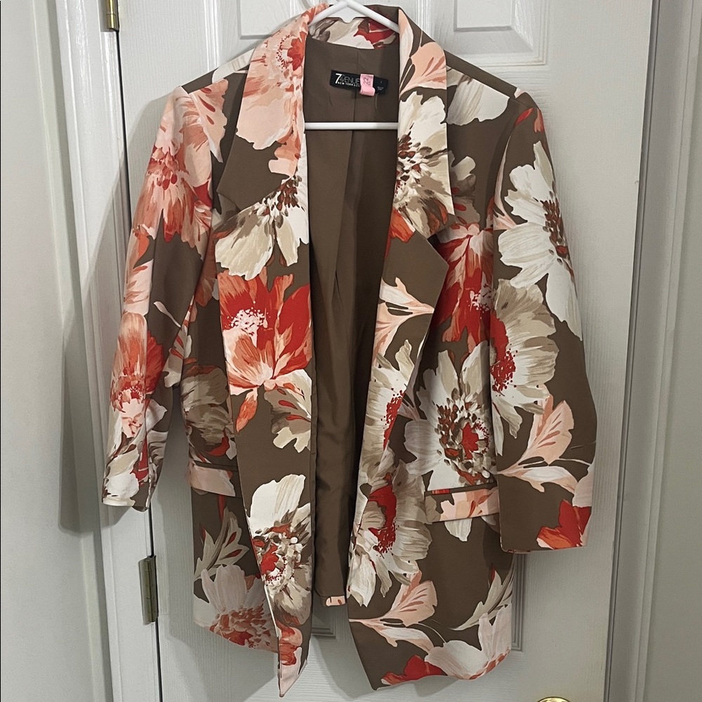 New York & Company Women's Floral Blazer - Brown and Red